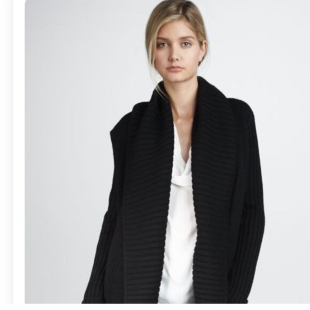 7 For All Mankind Womens wrap Coat jacket Black Gray knit collar